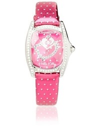 Hello Kitty Ct7094ss 42 Stainless Steel Dark Pink Leather Watch