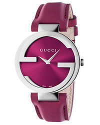 Gucci Interlocking Stainless Steel And Leather Strap Watch