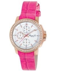 Kenneth Cole New York Kc2807 Dress Sport White Multi Function Dial Stone Pink Strap Watch