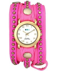 La Mer Collections Lmsw4000 Layered And Studded Neon Pink And Gold Bali Wrap Watch