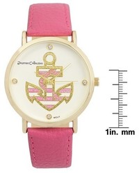 Journee Collection Round Face Anchor Simulated Leather Strap Watch