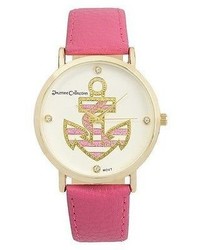 Journee Collection Round Face Anchor Simulated Leather Strap Watch