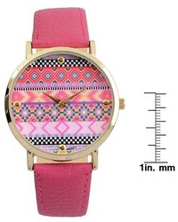 Journee Collection Round Face Aztec Print Simulated Leather Strap Watch