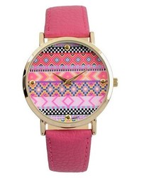 Journee Collection Round Face Aztec Print Simulated Leather Strap Watch Assorted Colors