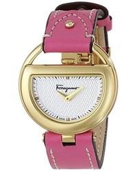 Salvatore Ferragamo Fg5050014 Buckle Diamond Accented Stainless Steel Watch With Pink Leather Band