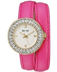 Soco New York 50703 Soho Crystal Accent Watch With Pink Double Wrap Leather Band