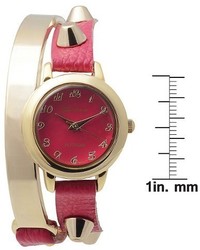 Geneva Platinum Stud Accent Simulated Leather And Metal Wrap Watch Pink