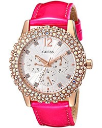 GUESS U0336l5 Pink Watch With Rose Gold Tone Case Genuine Crystals Patent Leather Strap