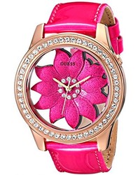 GUESS U0534l3 Pink Floral Watch With Rose Gold Tone Case Genuine Patent Leather Strap