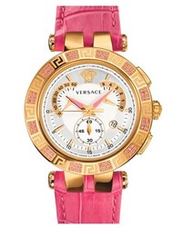 Versace V Race Precious Chronograph Leather Strap Watch 42mm