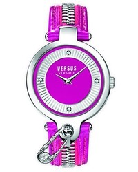 Versus By Versace Key Biscayne Quartz Stainless Steel And Leather Casual Watch Colorpink