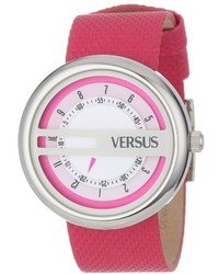 Versus By Versace Sgi040013 Osaka Round Stainless Steel Pink Leather Band Watch