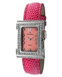 Peugeot Watches Leather Strap With Crystal Dial Watch Pink