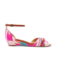 Alexandre Birman Jacquard Leather And Suede Wedge Sandals