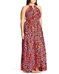City Chic Leopard Drawstring Waist Maxi Dress