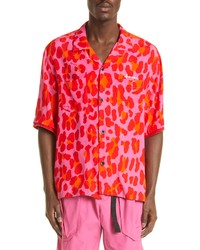 Sacai Leopard Print Bowling Shirt In Pink At Nordstrom