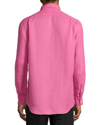 Ralph Lauren Solid Linencotton Long Sleeve Sport Shirt Pink