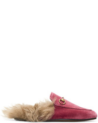 Gucci Pink Velvet And Fur Princetown Slippers