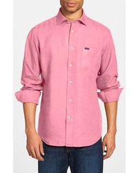 Façonnable Faconnable Long Sleeve Linen Sport Shirt Pale Pink Medium