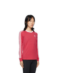 adidas Originals Pink 3 Stripes Long Sleeve T Shirt