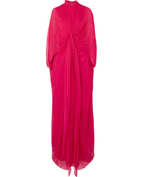 Reem Acra Draped Knotted Silk Chiffon Gown