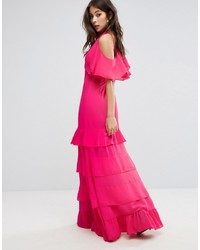PrettyLittleThing Frill Cold Shoulder Maxi Dress