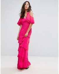 PrettyLittleThing Frill Cold Shoulder Maxi Dress
