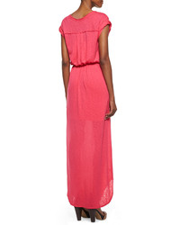 Splendid V Neck Tie Front Maxi Dress Flamingo Pink