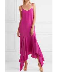 SOLACE London Wyatt Asymmetric Crepe Midi Dress Pink