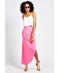 Boohoo Nell Neon Ruched Side Jersey Maxi Skirt