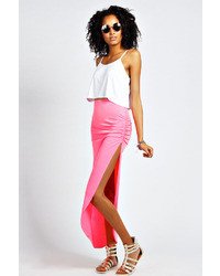 Boohoo Nell Neon Ruched Side Jersey Maxi Skirt