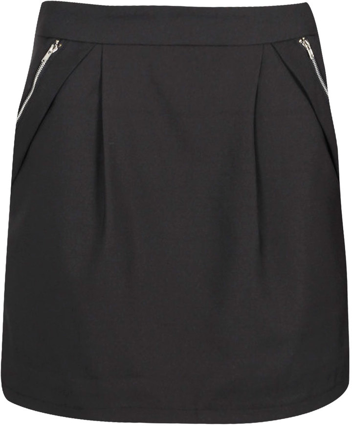 Boohoo Karen Exposed Zip Detail A Line Mini Skirt, $35 | BooHoo | Lookastic