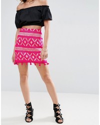 Asos Mini Skirt In Jacquard With Pom Pom Hem