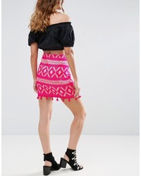 Asos Mini Skirt In Jacquard With Pom Pom Hem