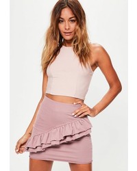 Missguided Pink Jersey Frill Detail Raw Hem Mini Skirt