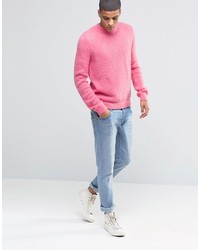 Asos Mohair Mix Crew Neck Sweater In Pink