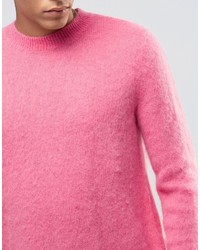 Asos Mohair Mix Crew Neck Sweater In Pink
