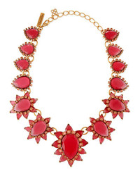 Oscar de la Renta Bold Pear Shaped Resin Crystal Necklace Pink