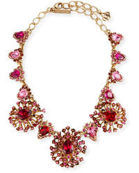 Oscar de la Renta Tiered Crystal Necklace Hot Pink