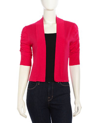 Neiman Marcus Cozy Ruched Woven Open Front Cardigan Hot Pink