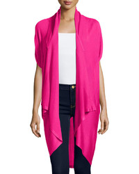 Neiman Marcus Drape Front Short Sleeve Cardigan Hot Pink