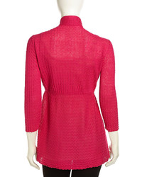 Lafayette 148 New York Open Front Synched Waffle Knit Cardigan Glam Pink