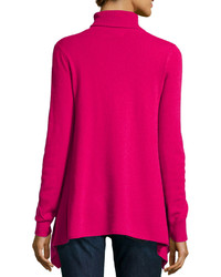 Neiman Marcus Cashmere Exposed Seam Handkerchief Turtleneck Sweater Pink