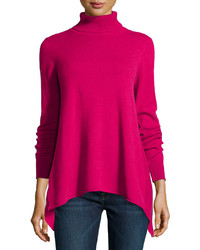 Neiman Marcus Cashmere Exposed Seam Handkerchief Turtleneck Sweater Pink