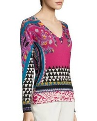 Etro Geo Paisley Print Silk Cashmere Sweater