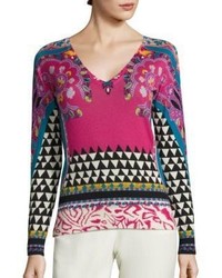 Etro Geo Paisley Print Silk Cashmere Sweater