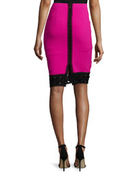 Andrew Gn Lace Trim Crepe Pencil Skirt Fuchsia