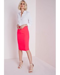 Missguided Alica Neon Pink Crepe Midi Skirt