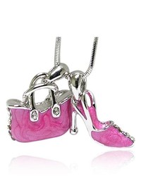 PammyJ Fashions Crystal And Hot Pink Handbag And Shoe Pendant Necklace
