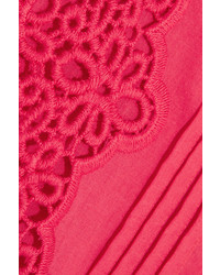 Sea Crochet Paneled Cotton Voile Peplum Top Fuchsia